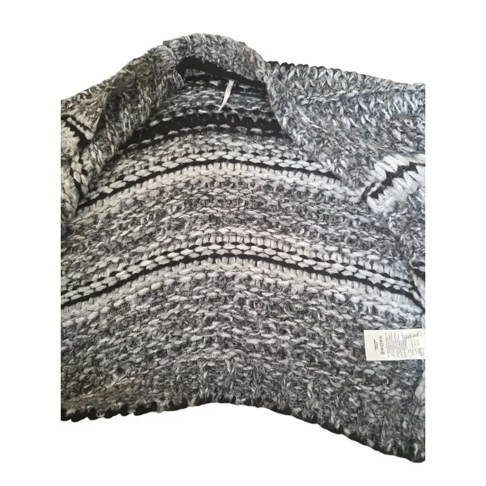Free People Wanderer Cardigan XS Black White Chunky Knit Wool Sweater Oversized - Picture 8 of 10